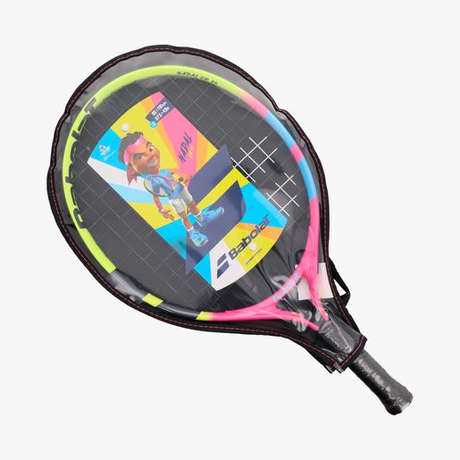 Raqueta de tenis Babolat Nadal Junior 19 con empuñadura amarilla y